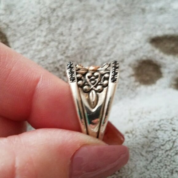 HP-Barbara BixbySS-18KBlack Onyx Sapphire Concave Cigar Wide Band-shaped RingSz9 - Picture 6 of 11